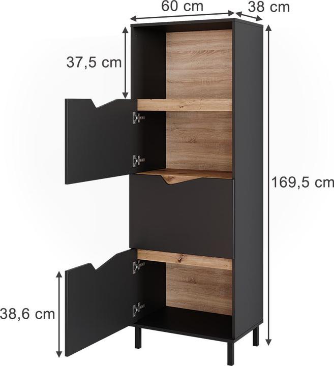 Image du produit Vicco Kommode Marelle, Anthrazit/Artisan, 60 x 169.5 cm mit 4 Fächern (60 x 38 x 169.50 cm)