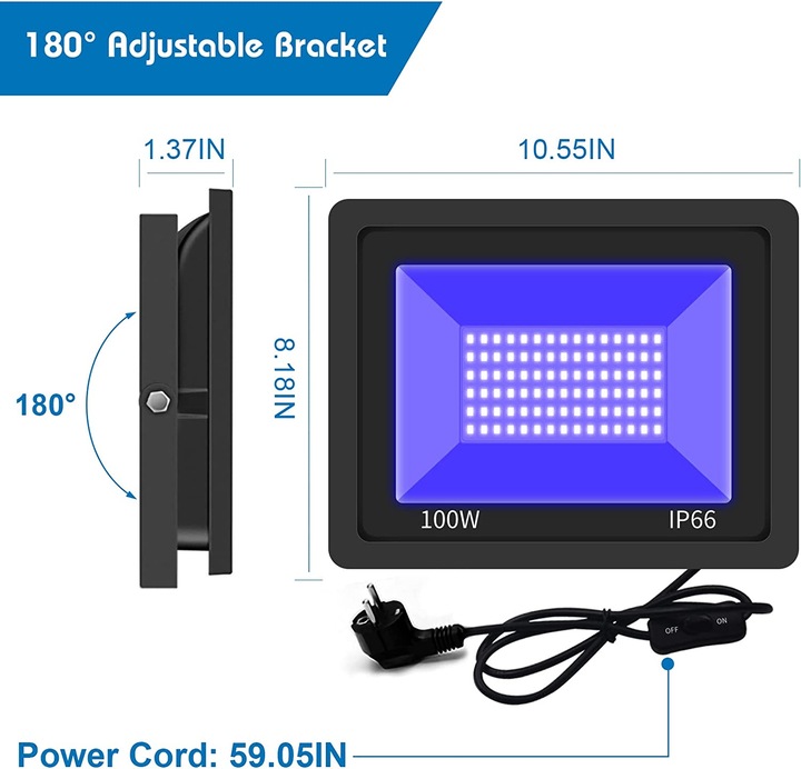 Produktbild Elegante 100W LED Schwarzlicht Strahler 365-370nm