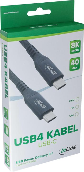 Produktbild InLine USB-Kabel USB-C (M) bis USB-C (M) (0.50 m, USB 4.0, 20 W)