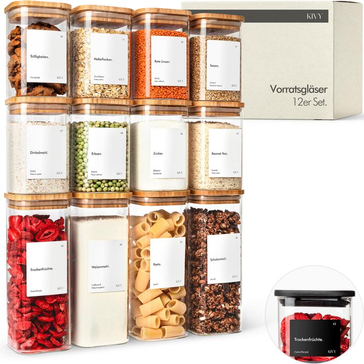 Kivy 12er-Set Vorratsgläser mit Etiketten