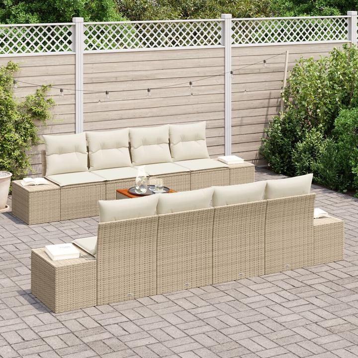 Produktbild vidaXL 9-tlg. Garten-Sofagarnitur mit Kissen Beige Poly Rattan