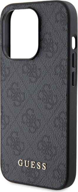 Actual product image Guess GUHCP15LG4GFGR iPhone 15 Pro 6.1" szary/grey hard case 4G Metal Gold Logo (Apple iPhone 15 Pro)