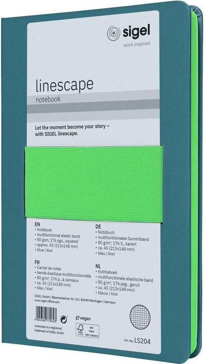 Image du produit Sigel Notizbuch A5 Linescape blau/kiwi (A5, Quadrillé, Couverture rigide)