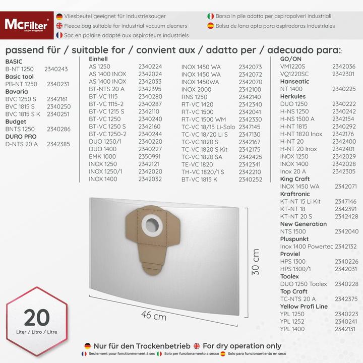 Produktbild Mc Filter 20 Stück Staubsaugerbeutel DSM 37 (20 x)