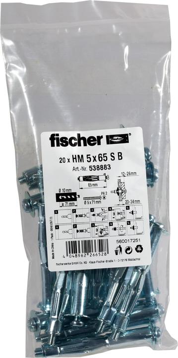Fischer Hohlraum-Metalldübel HM 5x65 S B (20 Stk.)