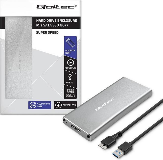 Actual product image Qoltec Aluminiowa Obudowa | Kieszeń na dysk M.2 SSD | SATA | NGFF | USB 3.0 | Super speed | 2TB | (M.2)