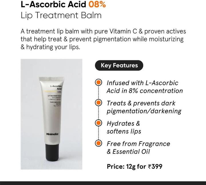 Actual product image Minimalist L-Ascorbic Acid 8% Lip Treatment Balm (Lip balm, 30 ml)