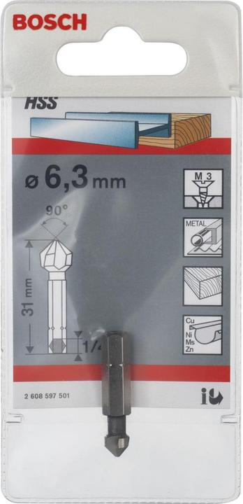 Produktbild Bosch Professional Zubehör Kegelsenker mit Sechskantschaft, 6,3, M 3, 31 mm, 1/4-Zoll (6.3 Millimeter)