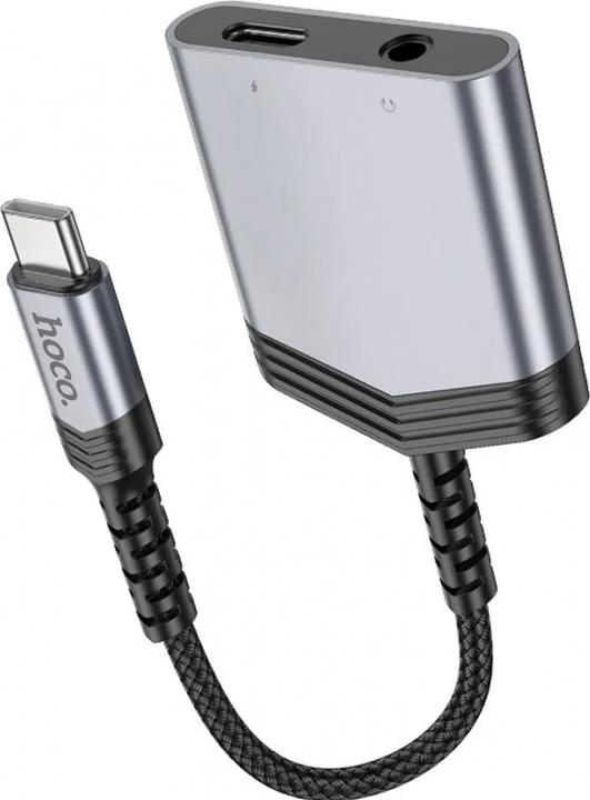 Produktbild Hoco Cable adapter AUX 2in1 Type C to Type C / Jack 3,5 mm 27W LS39 metal gray (USB-C, 3.5mm Klinke, USB-C)