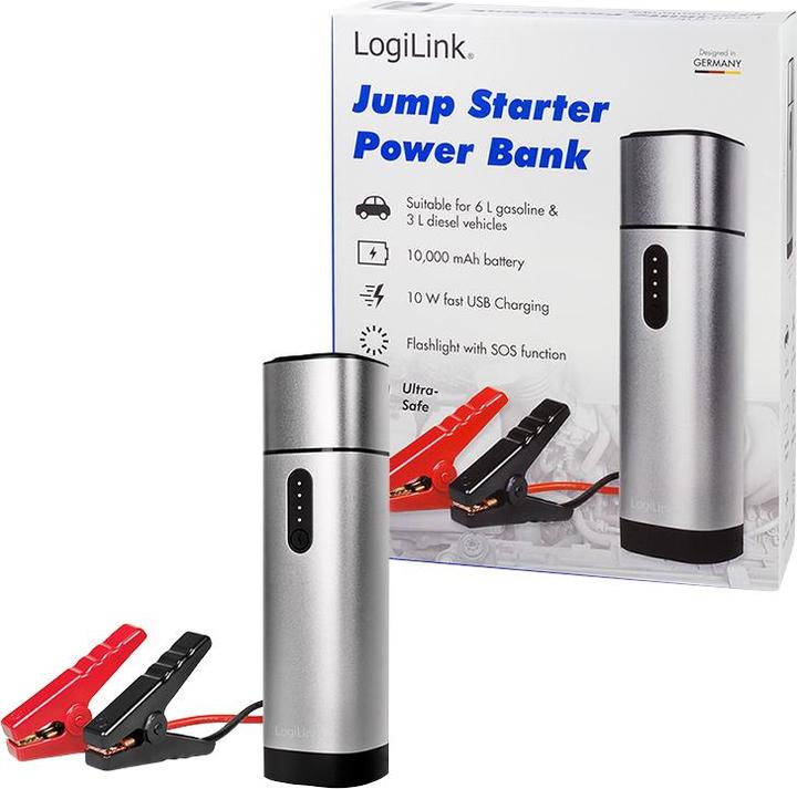 Produktbild LogiLink Powerbank 2xUSB-A,Auto-Starthilfe,metallgr (10000 mAh, 10 W, 37 Wh)