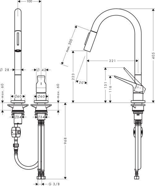 Produktbild Axor Citterio M DN 15 2-Loch Einhebel-Küchenmischer 220 mit Ausziehbrause