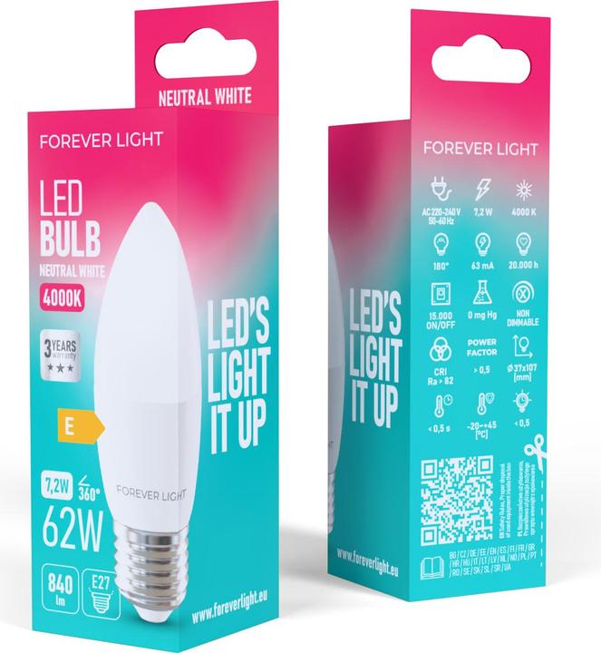 Produktbild Forever Light LED Bulb E27 C37 7.2W 840lm 4000K class E (E27, 840 lm, 100x)