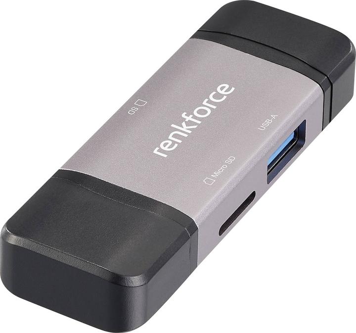 Produktbild Renkforce RF-CR-480 Externer Speicherkartenleser USB-A, USB-C® Aluminium-Grau (USB-C)