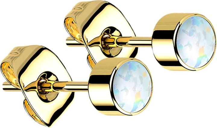 Actual product image Star Piercing Stud Earrings Gold Plated Cylinder Opal White (without brass, Titanium)