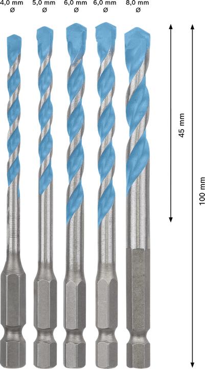 Immagine prodotto Bosch Professional Zubehör Set di punte EXPERT HEX-9 MultiConstruction, 4/5/6/8 mm, 5 pezzi. (8 mm, 5 mm, 6 mm, 4 mm)