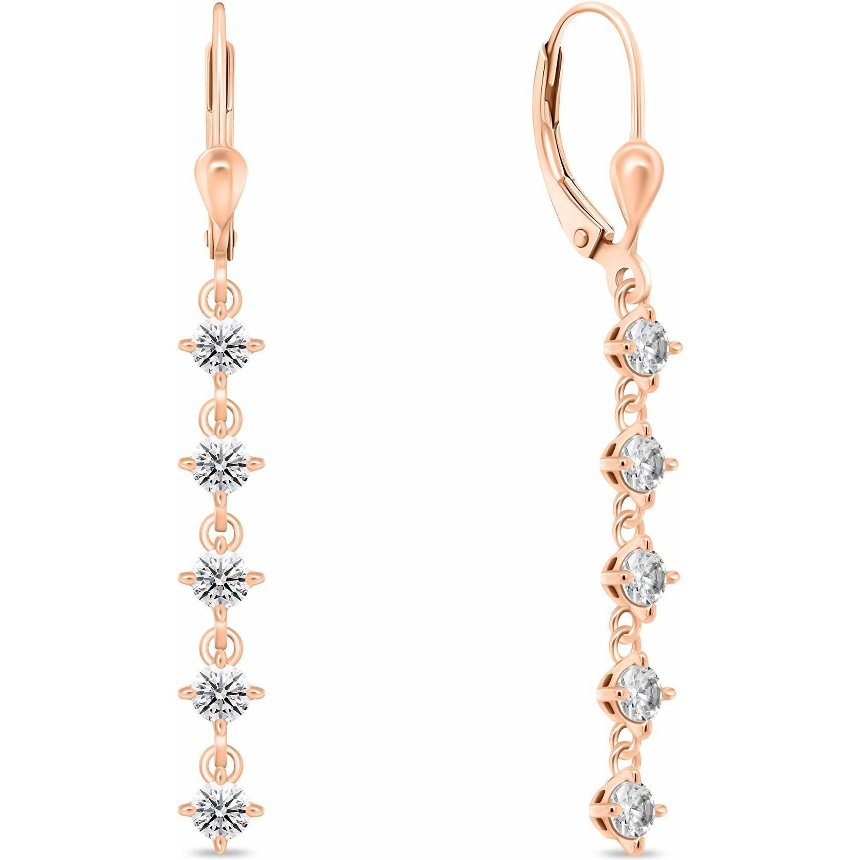 Brilio Oro Rosa Orecchini, Silver - Rose Gold Plated Dangle Earrings With Clear Zircons Ea1008r