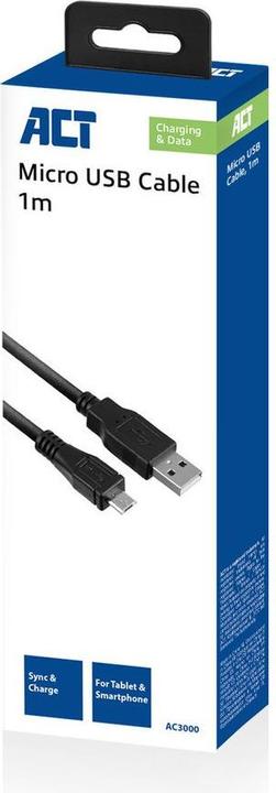 Image du produit ACT Câble de charge et de synchronisation USB 2.0 Micro USB vers USB-A 1 mètre (1 m, USB 2.0)