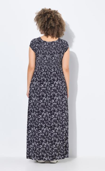 Image du produit Ulla Popken Robe smockée avec motif noeuds, décolleté carré et manches courtes, coupe évasée (60)