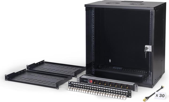 Digitus 19" Netzwerk-Set, 12HE Wandgehäuse und Zubehör, sw SOHO PRO Version (10.86 HE, 19 Zoll Rack)