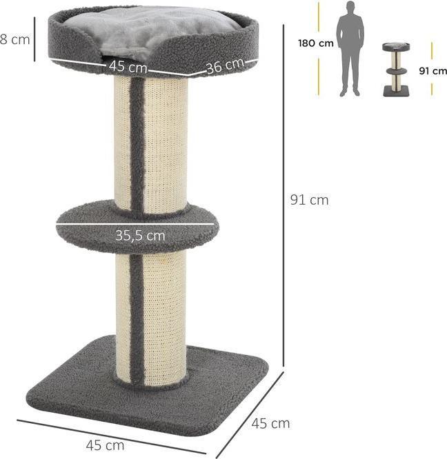 Actual product image Swisshandel24 Cat tree Cat scratching post Cat scratching tree Play tree Scratching post with platform Sisal (91 cm, Grey)