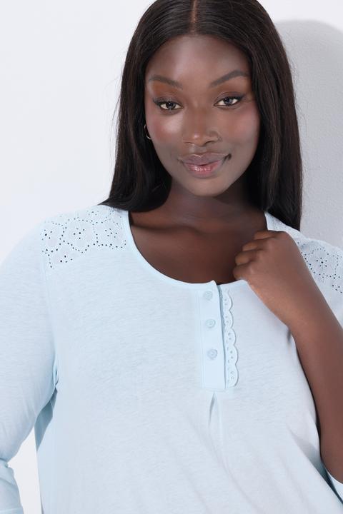 Produktbild Ulla Popken Nachthemd, Lochstickerei, Zierfalte, Rundhals, 3/4-Arm (60)