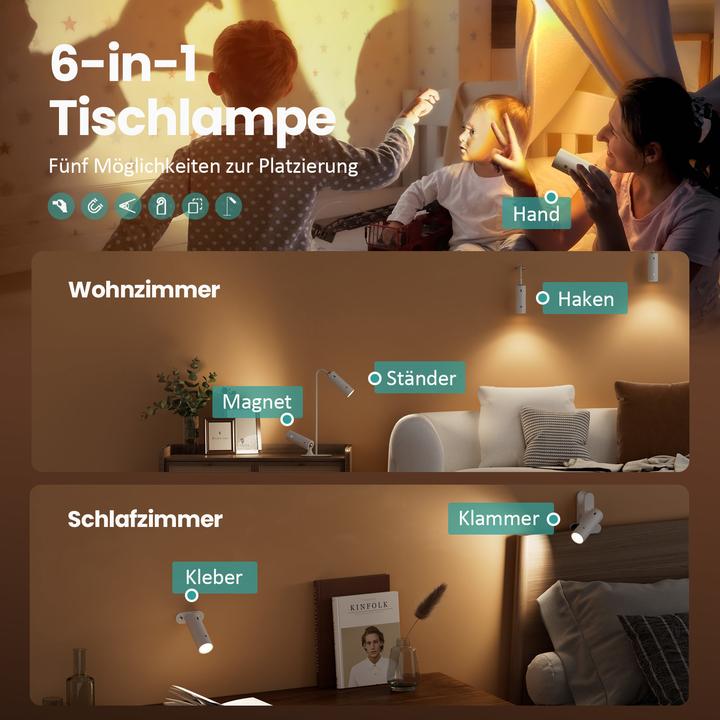 Actual product image Emke LED table lamp cordless, 6-in-1, dimmable, touch LED, white, 3 colour modes, magnetic wall lamp