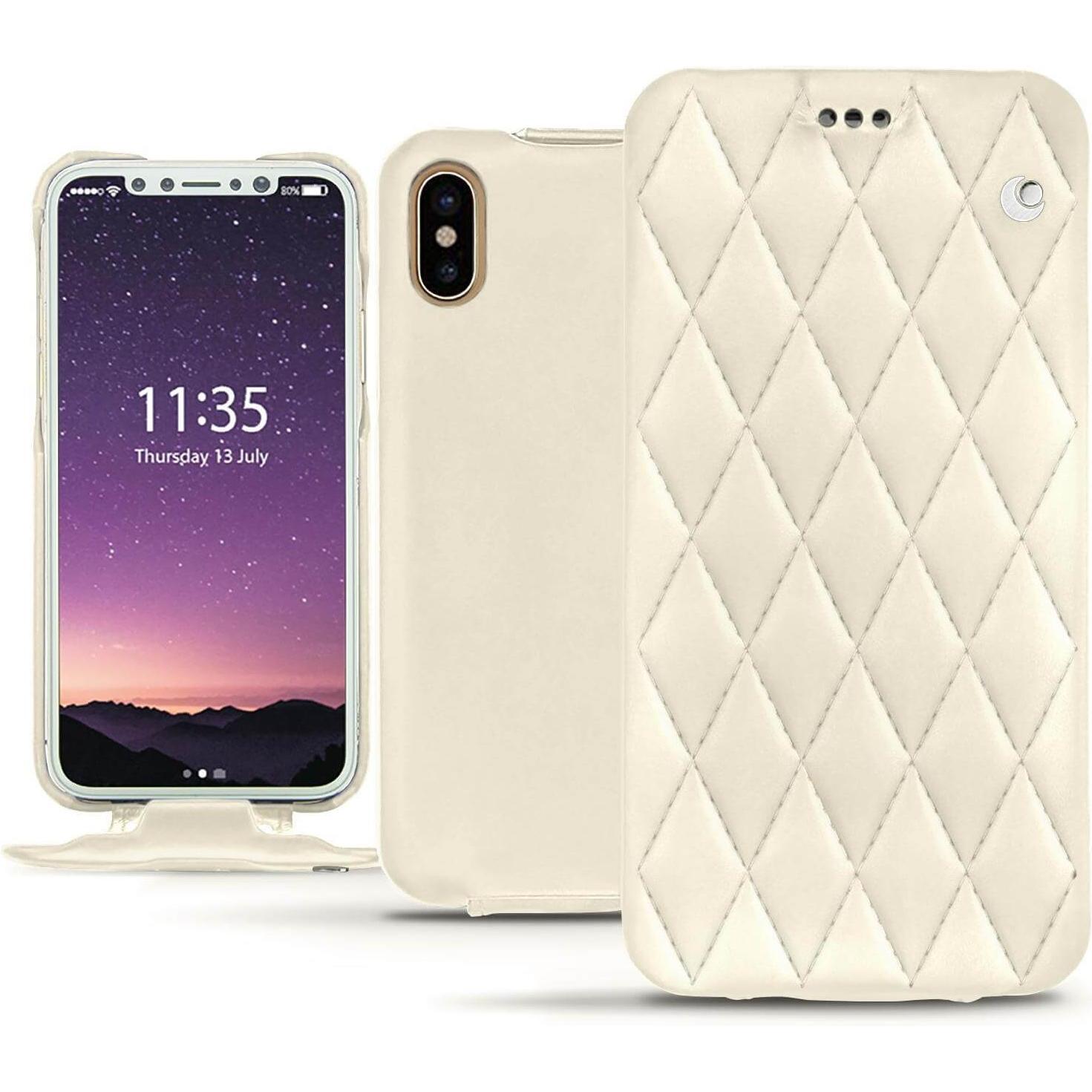 Noreve Lederschutzhülle vertikal (Apple iPhone XS), Smartphone Hülle, Weiss