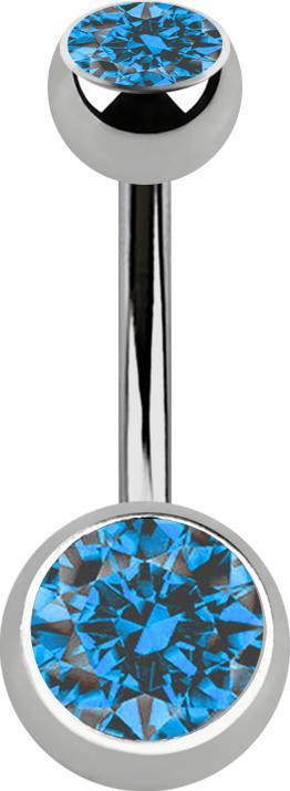 Image du produit Star Piercing Banane argentée avec deux boules argentées avec cristal bleu clair (sans laiton, Titane)