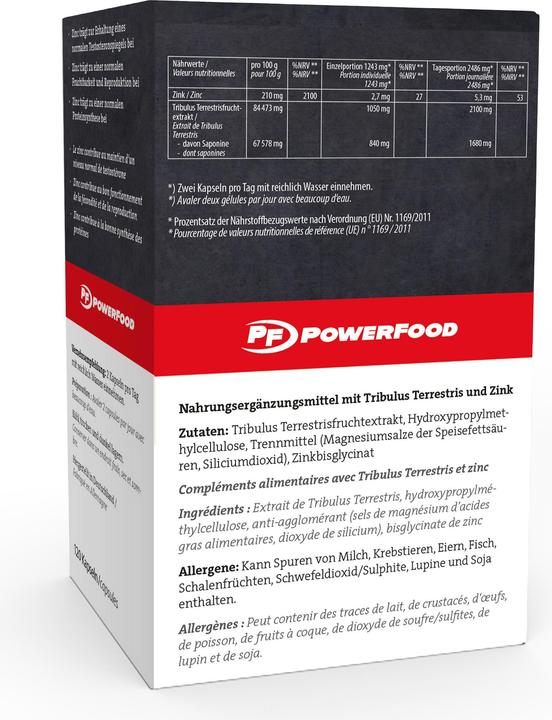 Image du produit Powerfood Tribulus + Zinc (120 pièce(s), Capsules, 50 g)