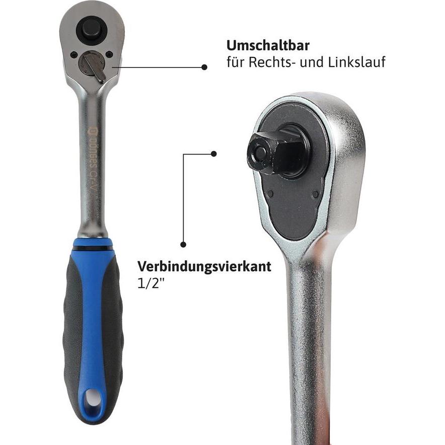 Thumbnail - Dönges, Steckschlüssel + Stecknuss, Steckschlüsselsatz 1/2", 25-teilig, 10-32 mm, zwölfkant (28 mm, 29 mm, 32 mm, 20 mm,...