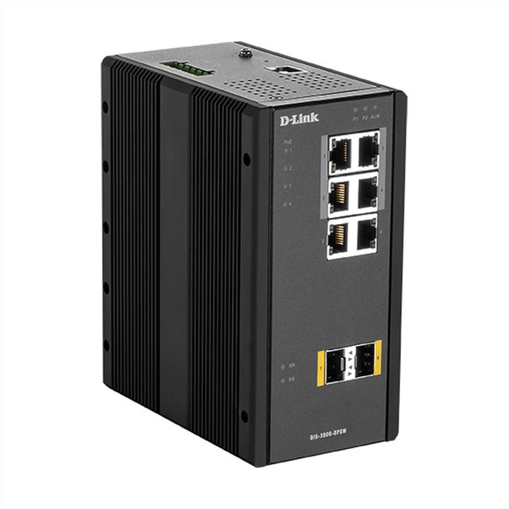 Produktbild D-Link 8 Port L2 Managed Industrie Switch with 6 x 10/100/1000BaseTX ports 4 PoE & 2 x 100/1000BaseSFP p... (8 Ports)