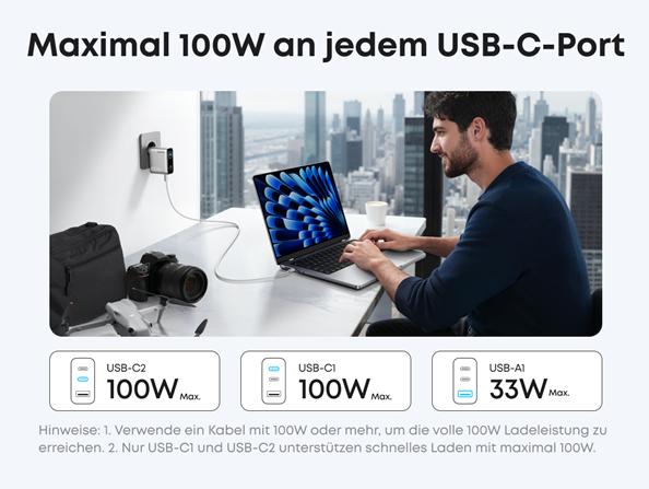 Produktbild Anker Charger 100W incl. Display 2x USB-C 1x USB-A (100 W, 3 Ports)