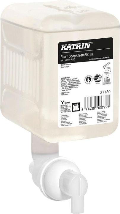 Immagine prodotto Katrin 37780, Mani, Sapone in schiuma, Flacone a pompa, Nutriente, Ammorbidente, Rettangolare, Bianco (Sapone liquido, 500 ml)