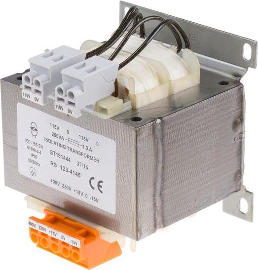 Actual product image RS PRO 250VA Panel Isolation Transformer 2x115V