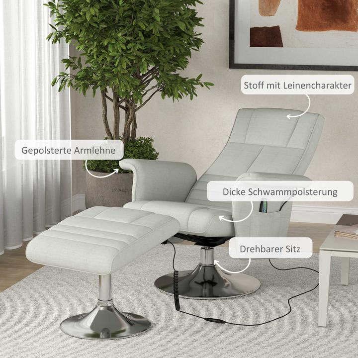 Actual product image Homcom Massagesessel mit Fusshocker Polyester, Stahl Cremeweiss