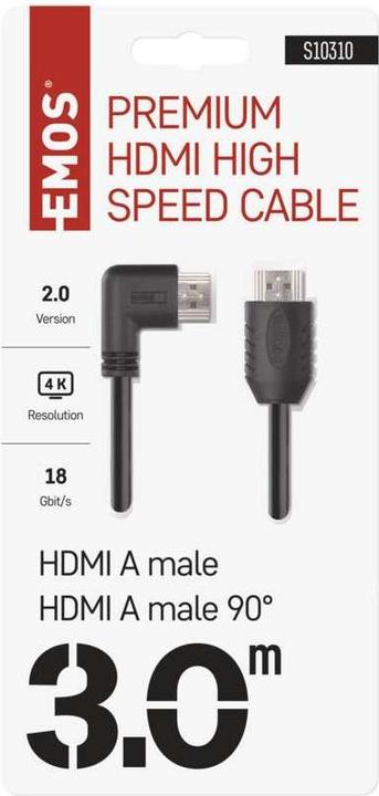 Produktbild Emos High Speed HDMI Kabel 2.0 A Stecker – A Stecker 90° 3m (3 m, HDMI, 2.0)