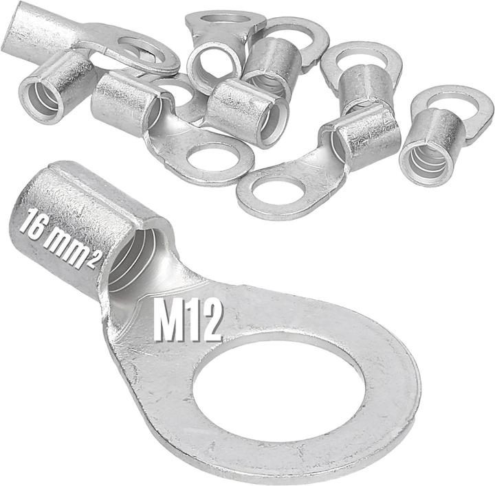 Produktbild Kalitec 10 Stück Q16-12 Quetschkabelschuh 16mm² M12 I Unisoliert I Dornpressung I Für mehr-, fein- u