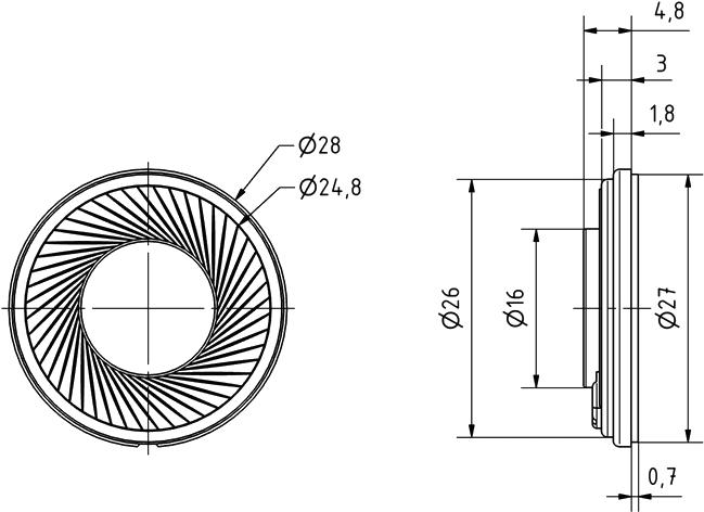Actual product image Visaton Mini speaker,waterproof 50 Ohm 28mm