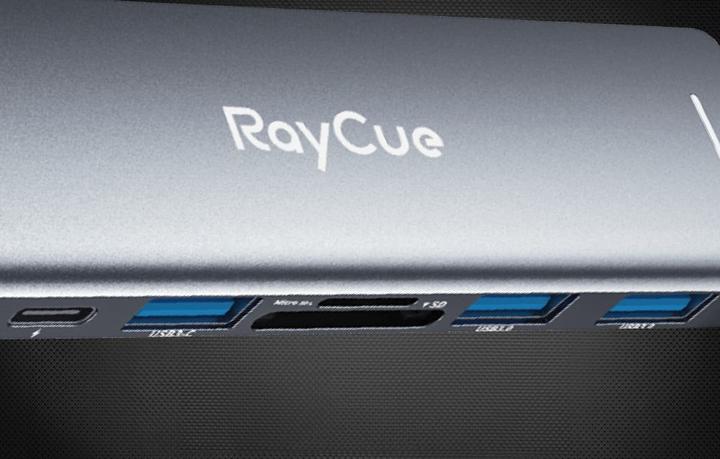 Actual product image RayCue Hub 7w2 2x USB-C do Thunderbolt 3 3x USB-A 3.0 5Gbps SD/TF 3.0 HDMI 4K60Hz (sary) (USB-C, 7 ports)