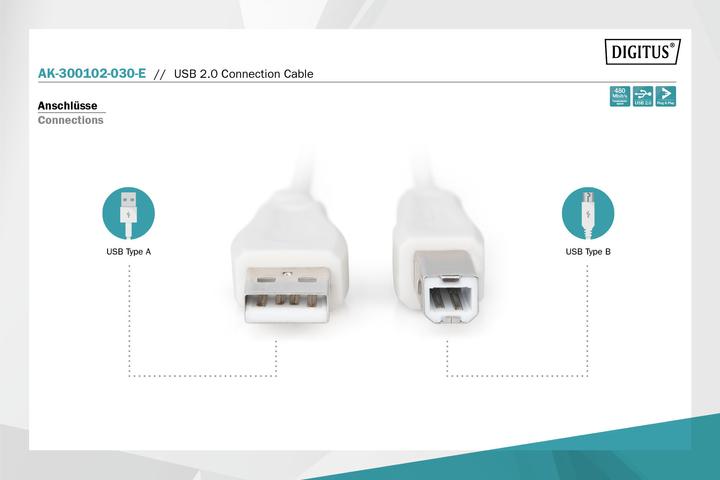 Image du produit Digitus Câble de connexion USB (3 m, USB 2.0)