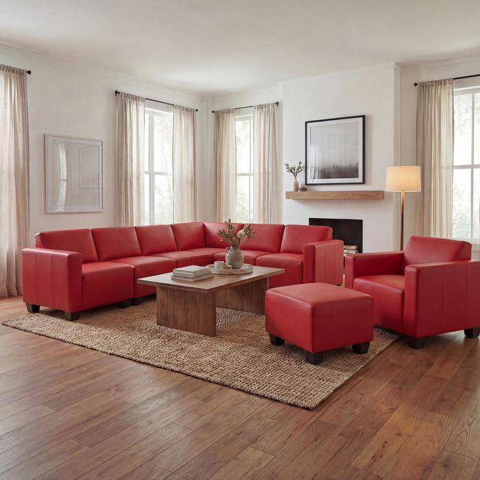 Actual product image Mendler Modular Sofa-System Couch-Garnitur Lyon 6-2, Kunstleder, rot