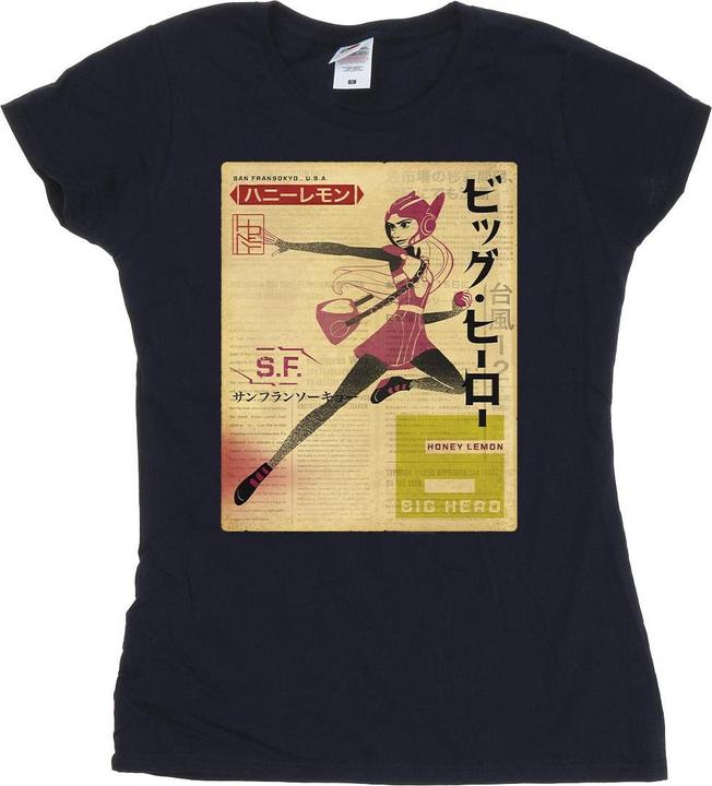 Actual product image Disney Womens/Ladies Big Hero 6 Baymax Honey Lemon Newspaper Cotton T-Shirt (L)