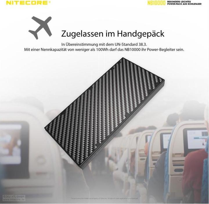 Image du produit Nitecore NB10000 Carbon Fiber Energy Brick Power Bank GEN 3 (10000 mAh, 22.50 W, 38.50 Wh)