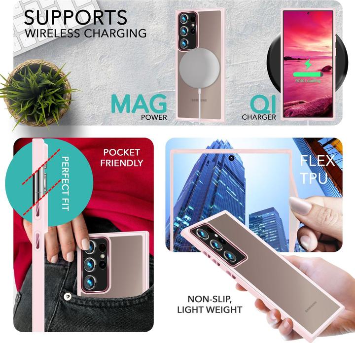 Immagine prodotto Nalia Cover ibrida semitrasparente con 2x vetro di protezione del display e 2x vetro della fotocamera (Samsung Galaxy S23 Ultra)