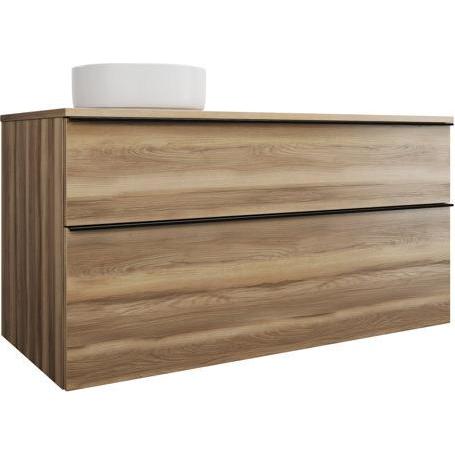 burgbad, Badmöbelset, Eqio Keramik-Aufsatzwaschtisch links, rund, inklusive Waschtischunterschrank, Breite 1200m