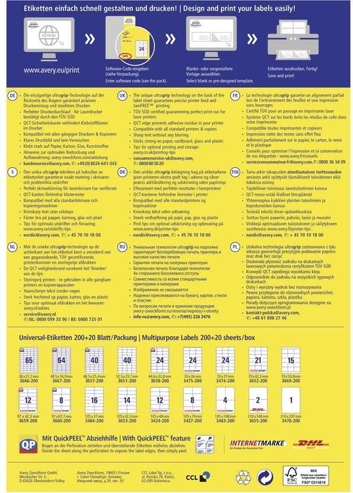 Actual product image Avery Universal labels