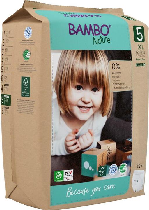 Actual product image Bambo Baby diapers, pants, eco-labeled, Nature Pants, 5, paper bag, 12-18 kg (19 Piece)