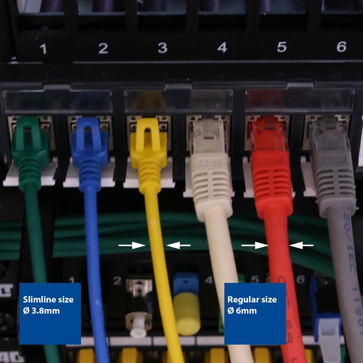 Actual product image Yellow 2 meter LSZH U/FTP CAT6A datacenter slimline patch cable snagless with RJ45 connectors (U/FTP, CAT6a, 2 m)