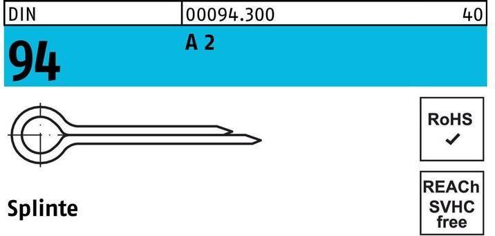 Actual product image Split pins DIN 94/ISO 1234 5 x 56 A 2 (56 mm)