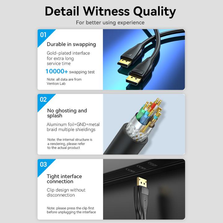 Actual product image Vention HD DisplayPort 1.4 8K Cable 3m HCDBI (Black) (3 m)